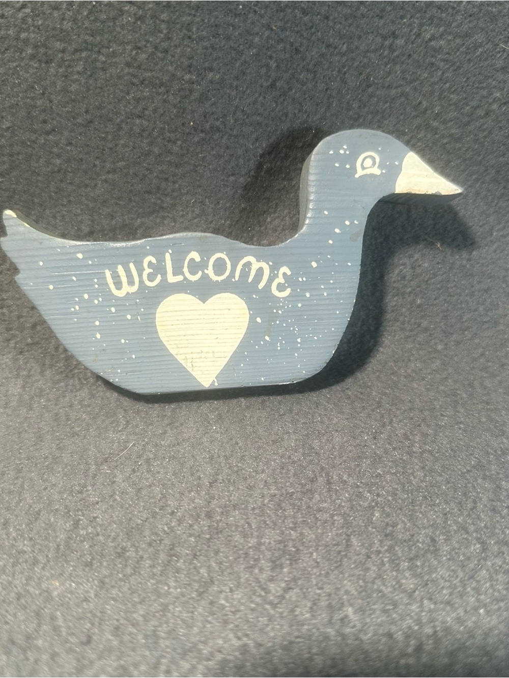 1980s/90s Chalkware Duck Welcome Sign - Blue with Cream Heart